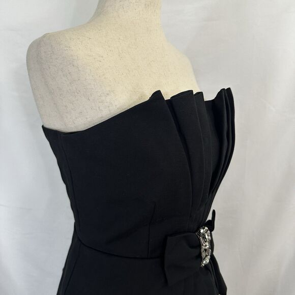 NWT Eliza J Black Strapless Peplum Cocktail Dress Beaded Bow Size 8 - Picture 4 of 10